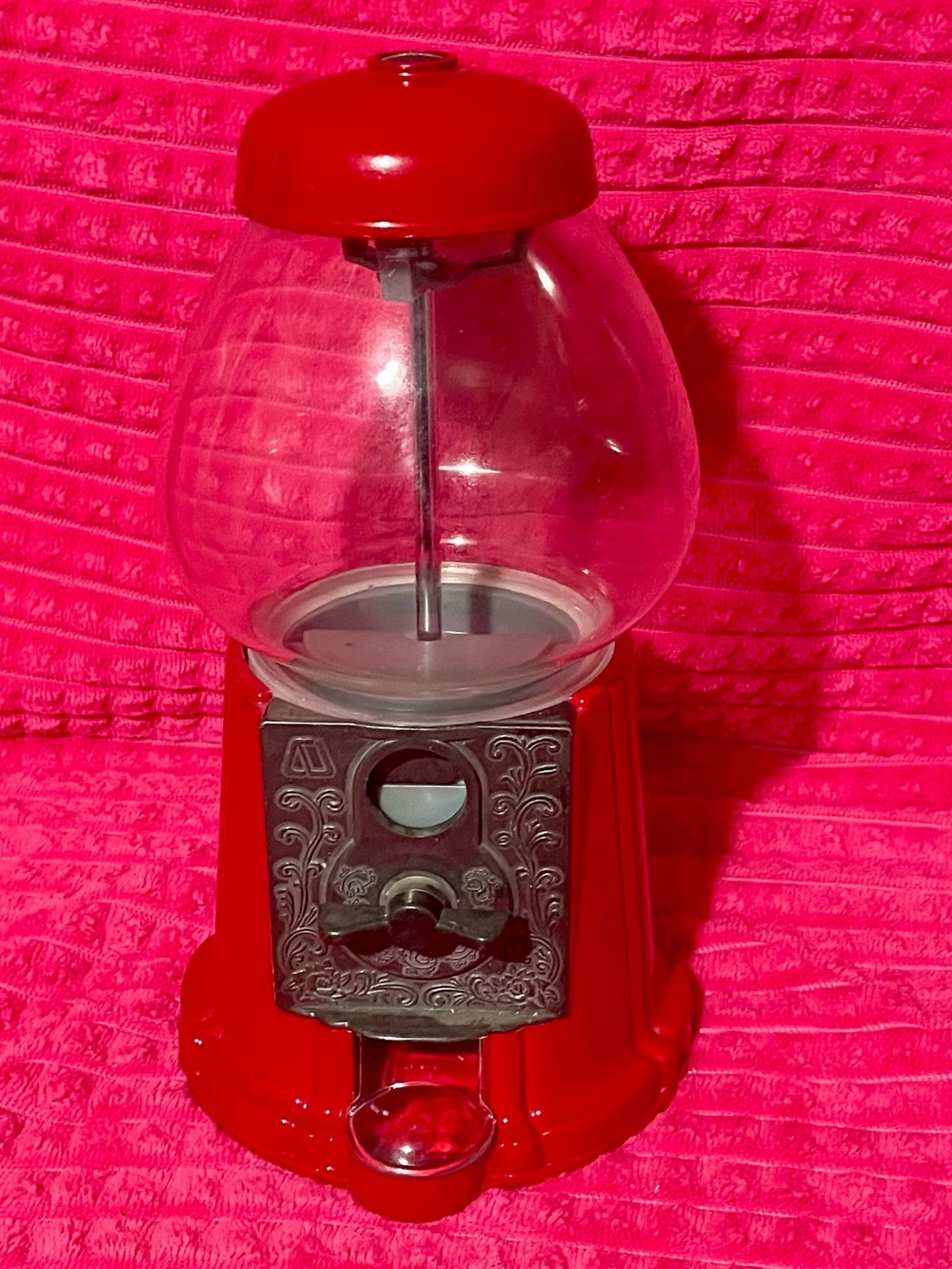 Vintage Collectable Gumball Machine 1985 Carousel 9" Red Metal & Glass - Works